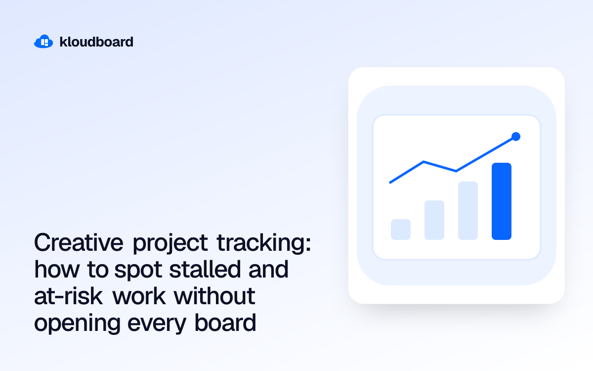 Creative project tracking: how to spot stalled and at-risk work without opening every board — a bar chart and trend line.