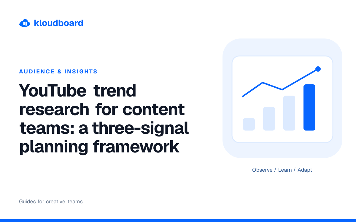 YouTube trend research for content teams: a three-signal planning framework — a bar chart and trend line.