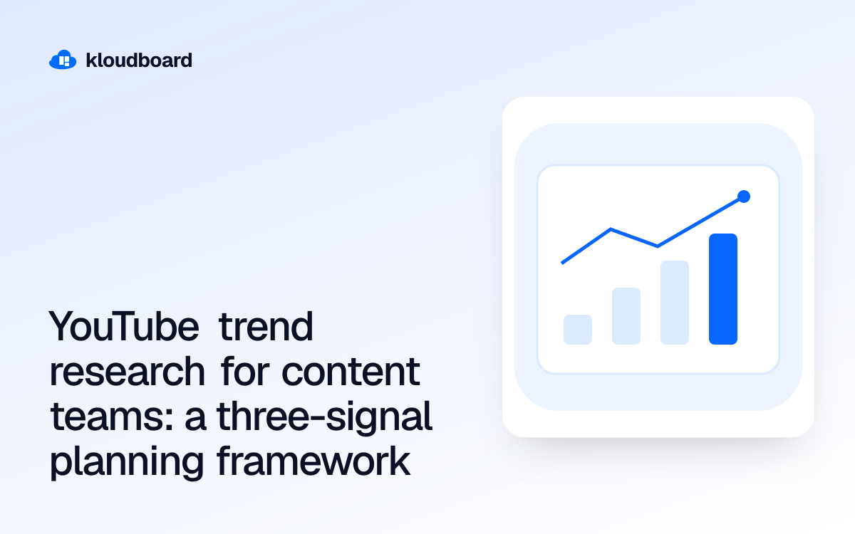 YouTube trend research for content teams: a three-signal planning framework — a bar chart and trend line.